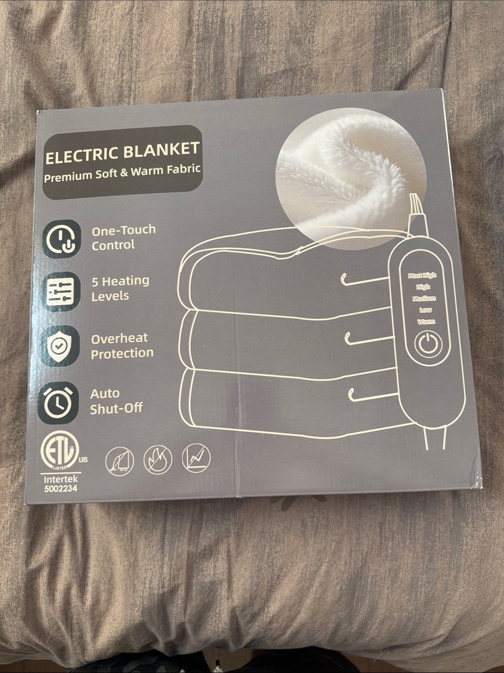 Intertek Electric Blanket - Premium Soft & Warm Fabric (Gray) nwt